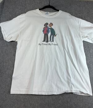 VTG My Friend Mens Shirt White Simpsons Parody Band Graphic Tee Large RARE